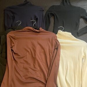 SHEIN Black and Brown Cowl Turtleneck Sweaters